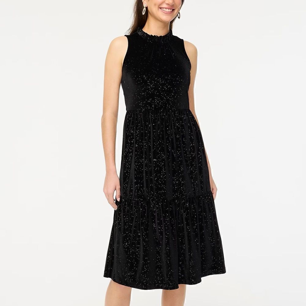 J Crew Velvet Shimmer Tiered Midi Dress NWT